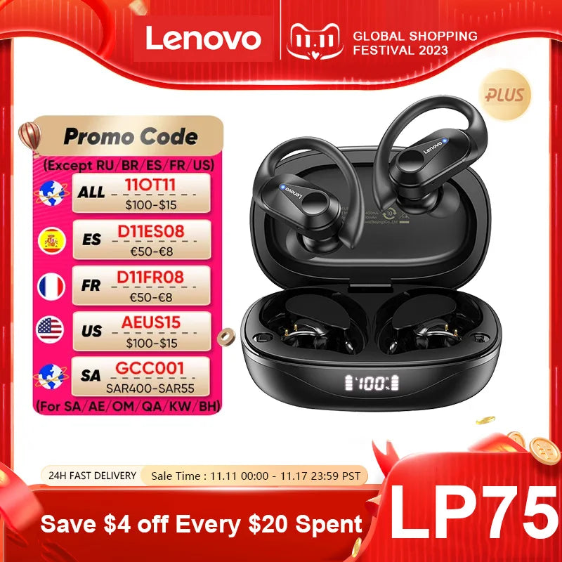 Lenovo LP75 TWS Wireless Sports Earphones Bluetooth 5.3