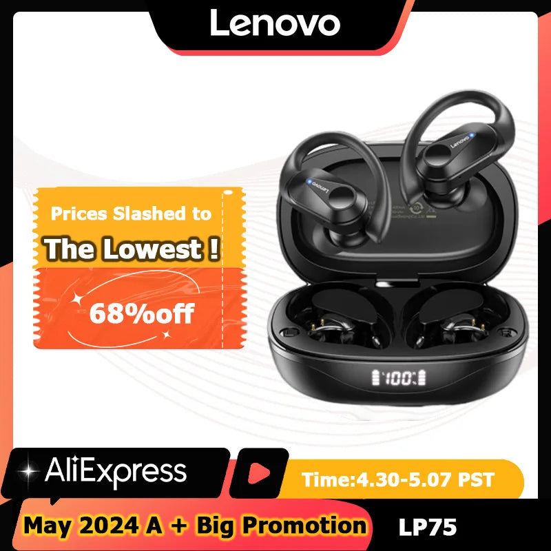 Lenovo LP75 TWS Wireless Sports Earphones Bluetooth 5.3