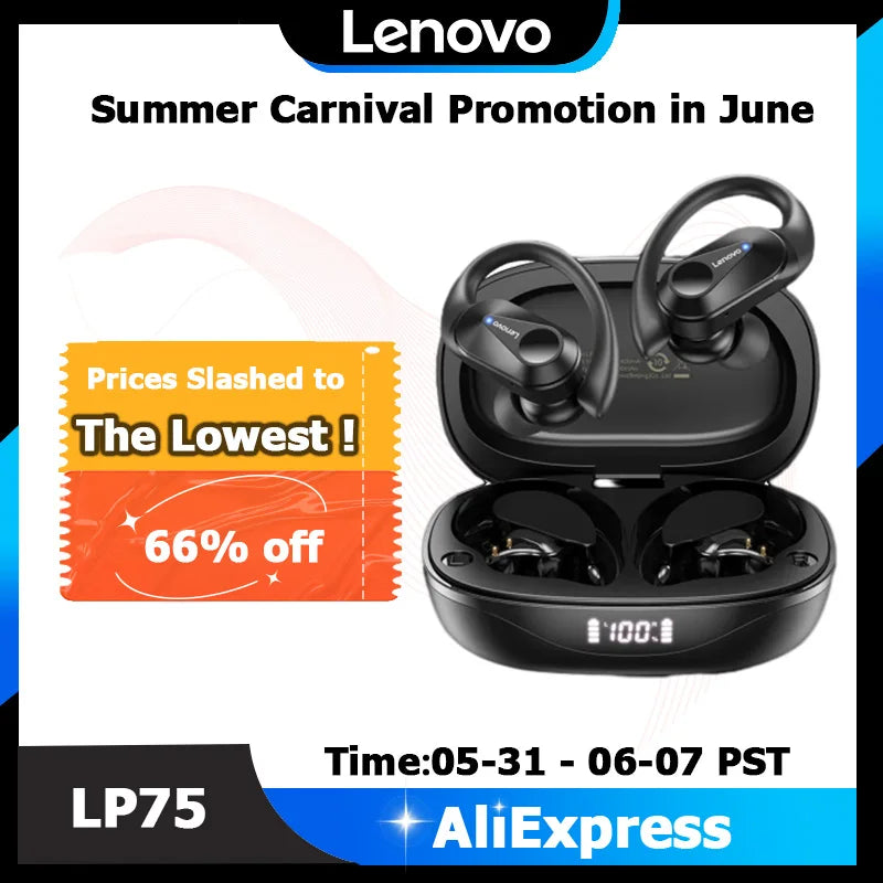 Lenovo LP75 TWS Wireless Sports Earphones Bluetooth 5.3