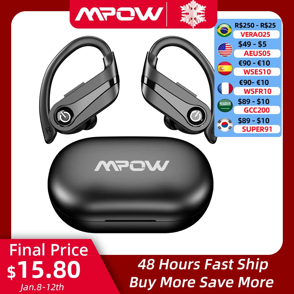 Mpow Q63 Bluetooth 5.3 Waterproof Earbuds for Sports