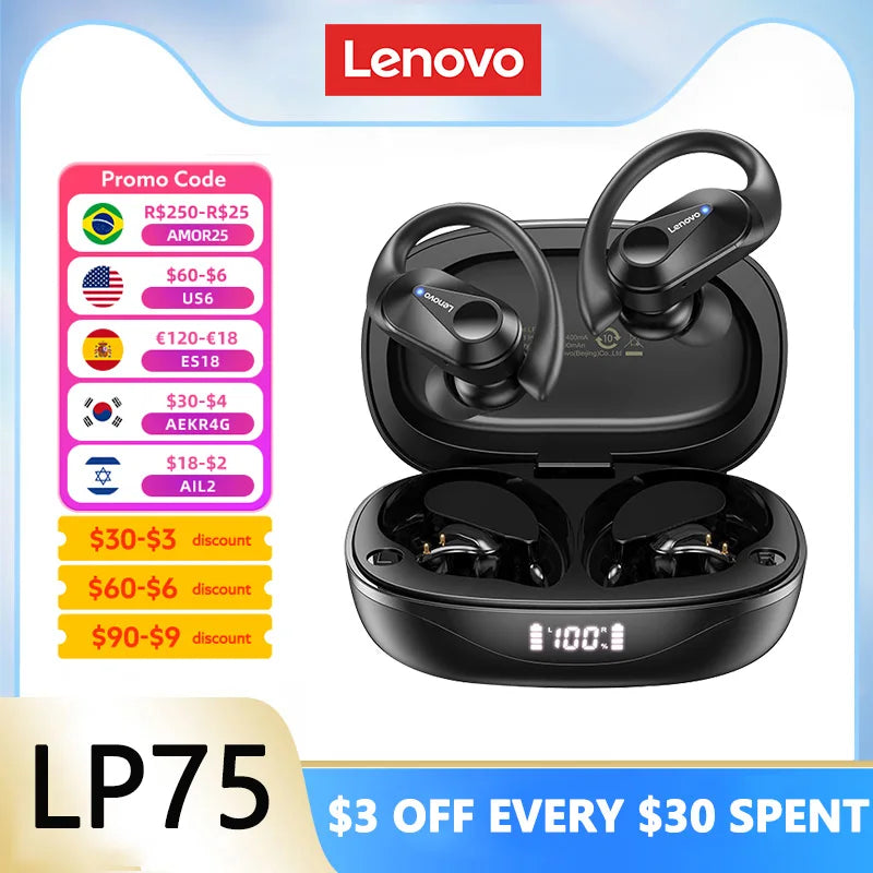 Lenovo LP75 TWS Wireless Sports Earphones Bluetooth 5.3